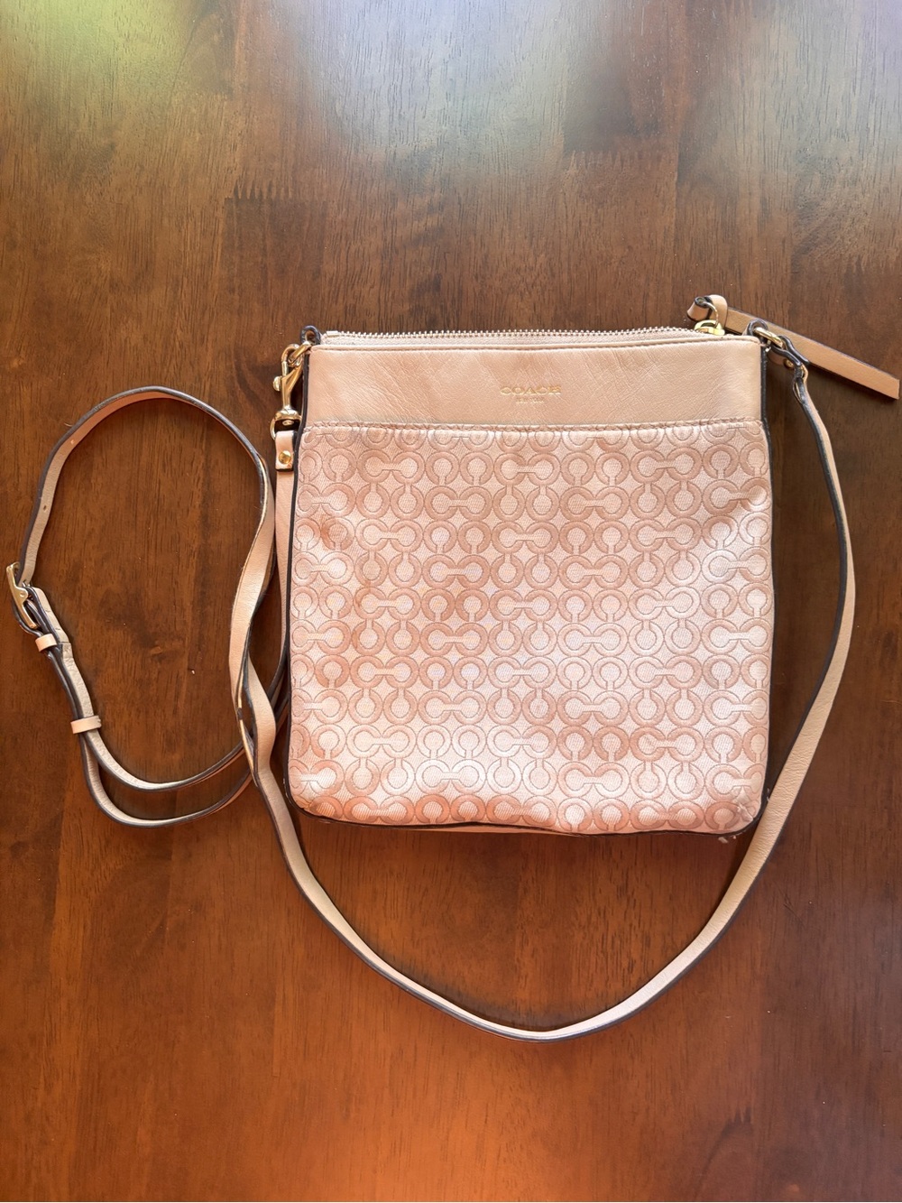 Coach tan Signature Crossbody Bag with Gold Hardware